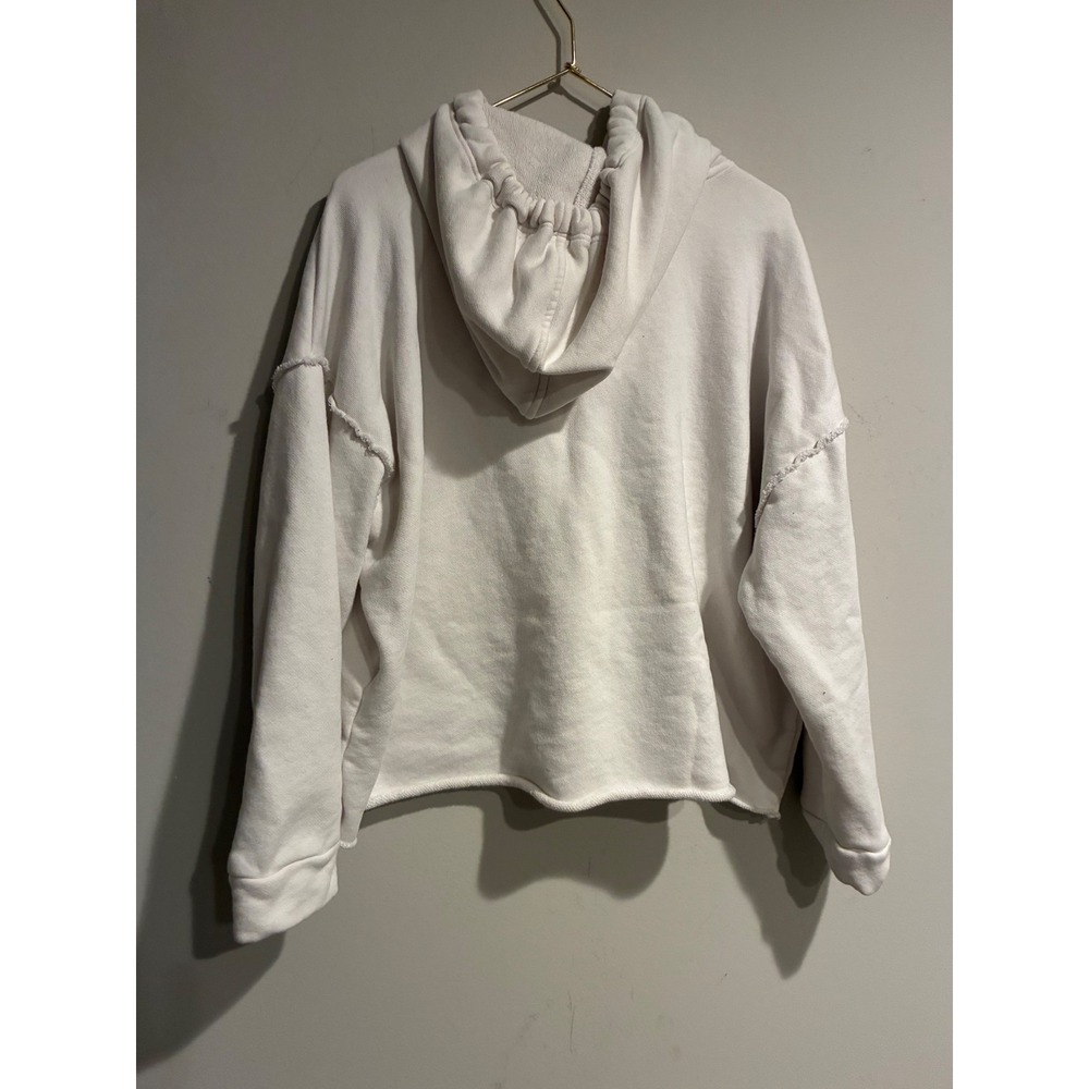 Eileen Fisher Organic Cotton Hoodie Cream White Raw Edge Cropped Sweatshirt XS - Picture 7 of 7